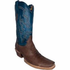 Corral Boots Corral Men's Brown & Navy Smooth Ostrich Horseman Toe Boots A4402