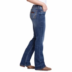 Wrangler® Ladies Retro Mae Mid Rise Dark Blue Bootcut Jeans 09MWZMS -Wildwest Boot Store 09MWZMS 1