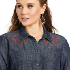 Ariat® Ladies Parker Long Sleeve Denim Blue Button Up Shirt 10037240 6 Ariat® Ladies Parker Long Sleeve Denim Blue Button Up Shirt 10037240 -Wildwest Boot Store 10037240 02