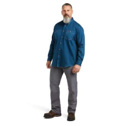 Ariat® Men's FR Vented Skyfall Blue Button Down Work Shirt 10039428 -Wildwest Boot Store 10039428 full