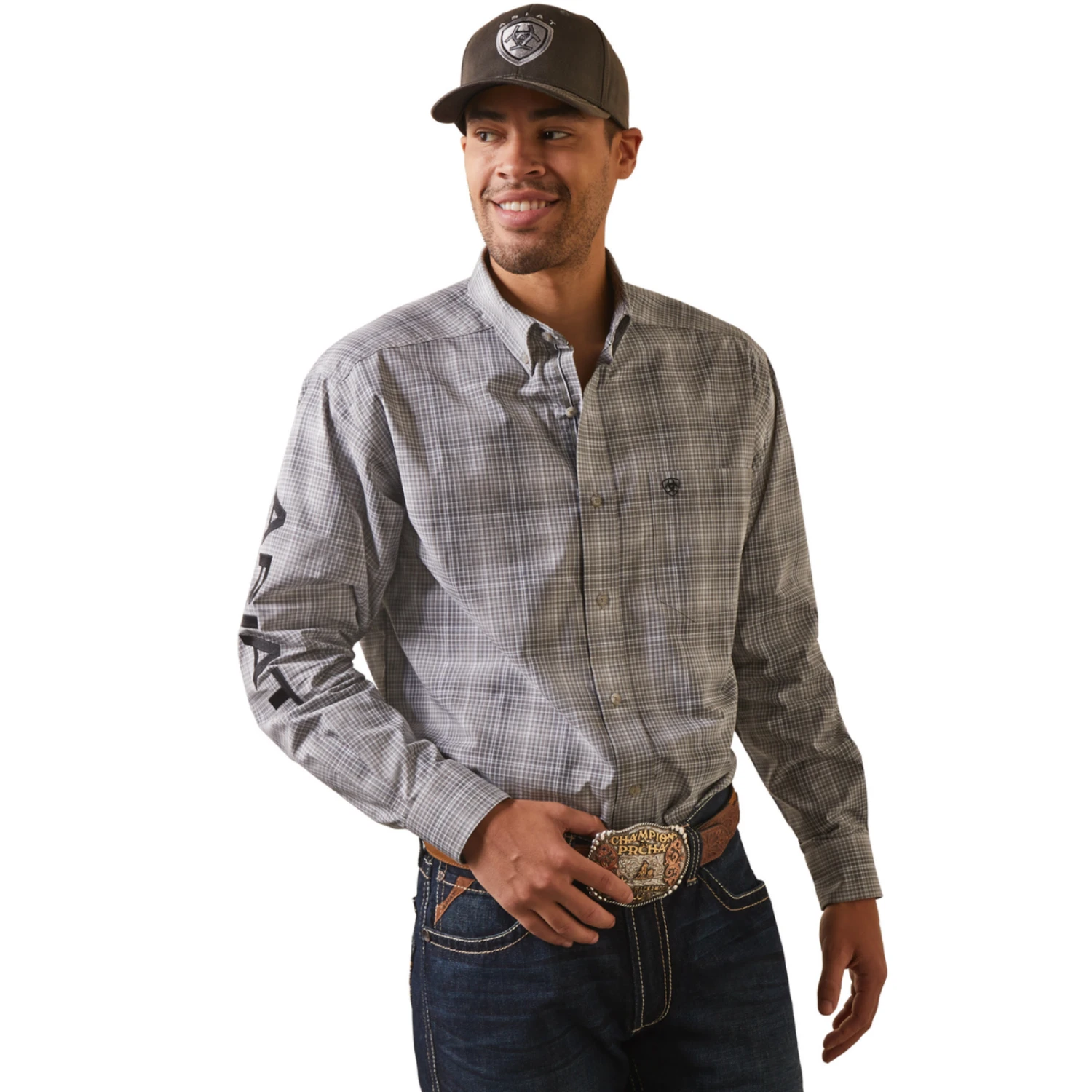 Ariat® Men's Classic Fit Team Houston Gray Button Down Shirt 10043873 1 Ariat® Men's Classic Fit Team Houston Gray Button Down Shirt 10043873