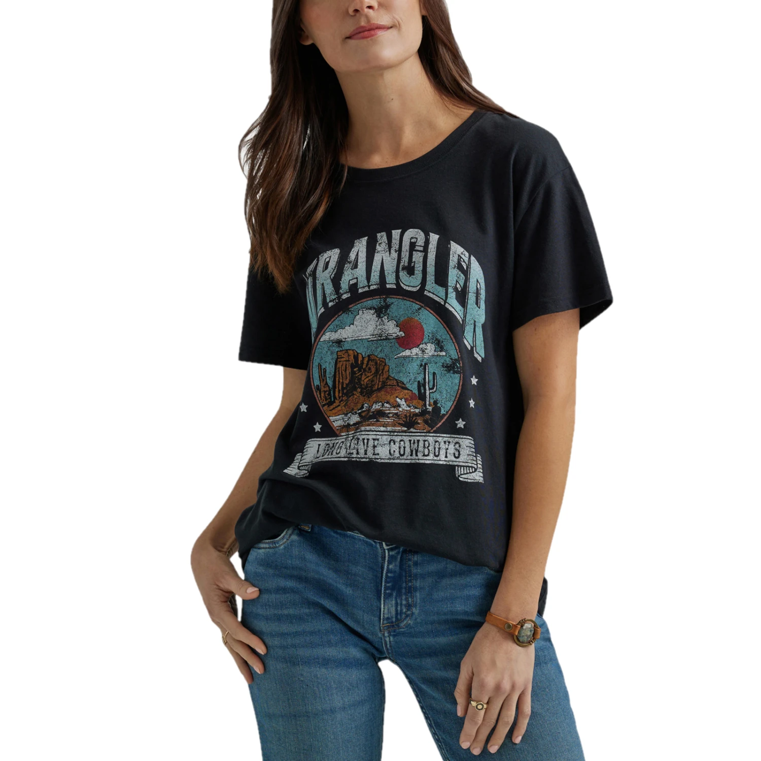 Wrangler Ladies Retro "Long Live Cowboys" Jet Black Boyfriend Tee 112344198 1 Wrangler Ladies Retro "Long Live Cowboys" Jet Black Boyfriend Tee 112344198