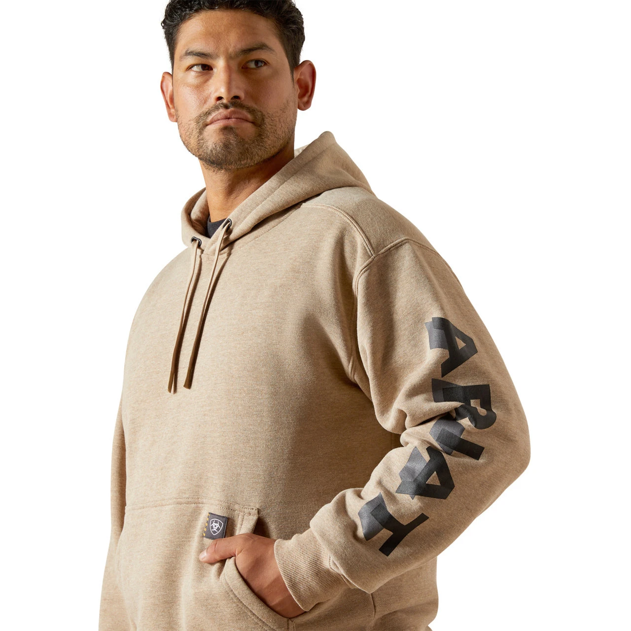 Ariat Men's Rebar Oatmeal Heather Lightweight Logo Hoodie 10062712 3 Ariat Men's Rebar Oatmeal Heather Lightweight Logo Hoodie 10062712 - Image 3