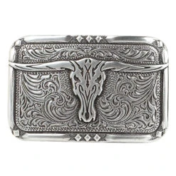 Nocona Men's Vintage Longhorn Skull Silver Belt Buckle 38034