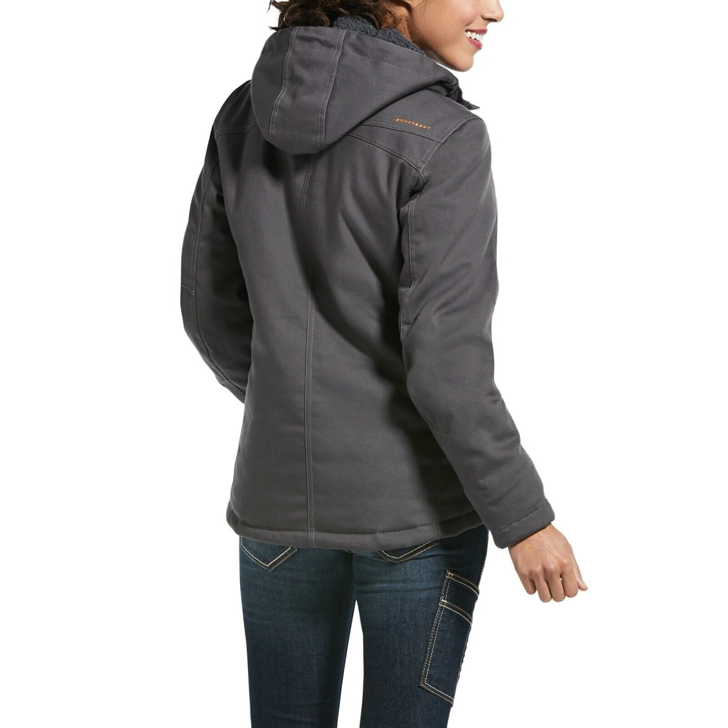 Ariat® Ladies Rebar™ DuraCanvas™ Insulated Grey Hooded Jacket 10032917 3 Ariat® Ladies Rebar™ DuraCanvas™ Insulated Grey Hooded Jacket 10032917 - Image 3