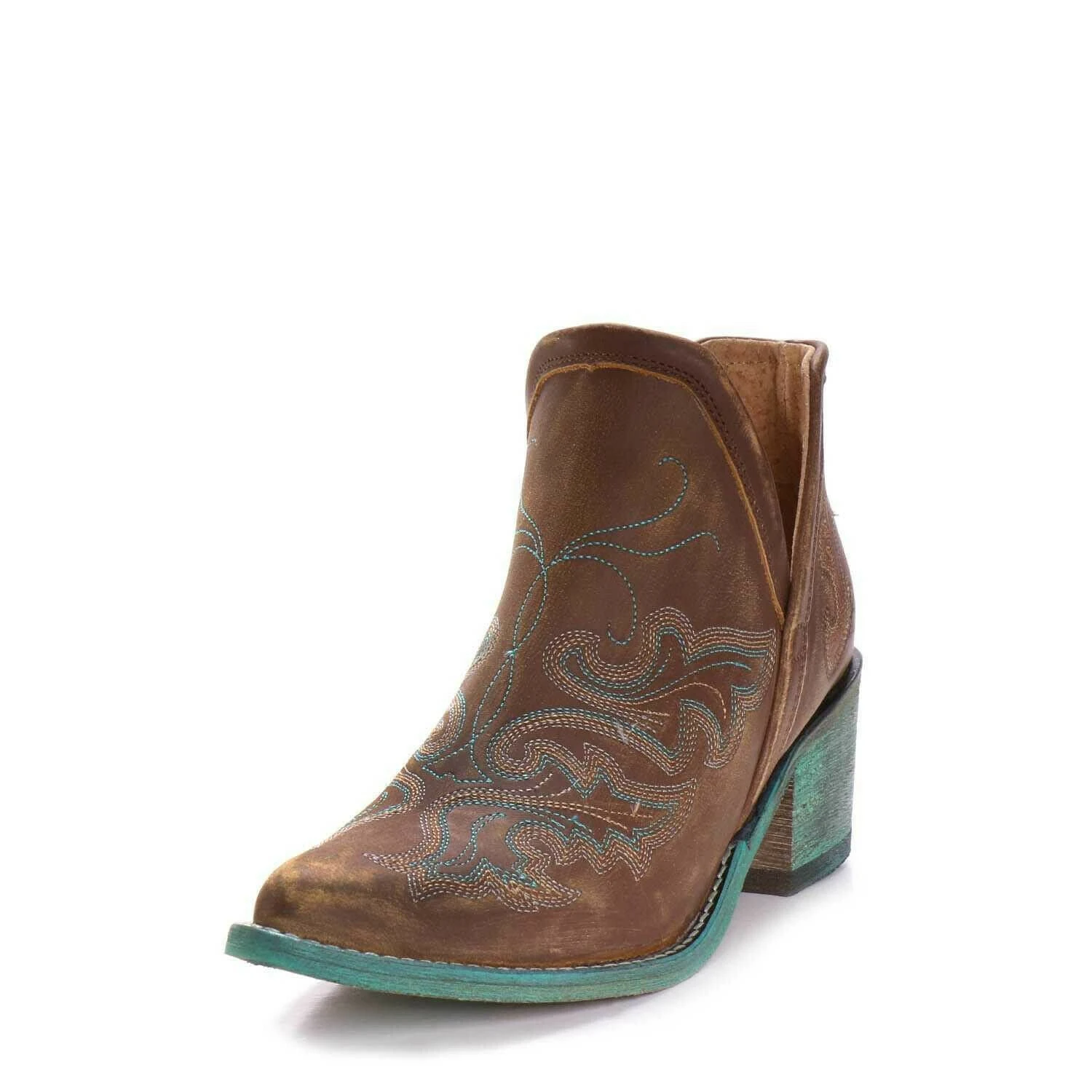 Circle G By Corral Ladies Cognac Brown & Turquoise Embroidery Booties Q0099 3 Circle G By Corral Ladies Cognac Brown & Turquoise Embroidery Booties Q0099 - Image 3