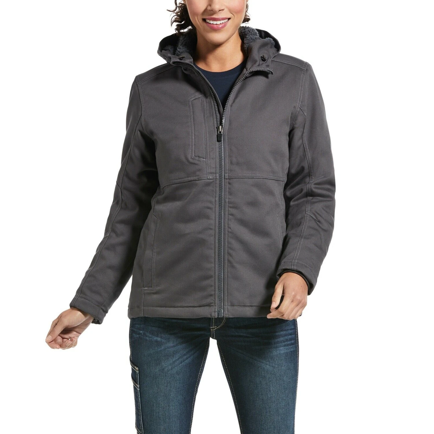 Ariat® Ladies Rebar™ DuraCanvas™ Insulated Grey Hooded Jacket 10032917 1 Ariat® Ladies Rebar™ DuraCanvas™ Insulated Grey Hooded Jacket 10032917
