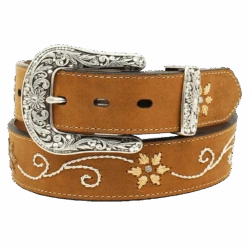 Nocona Ladies Brown Floral Embroidered Leather Belt N3447044