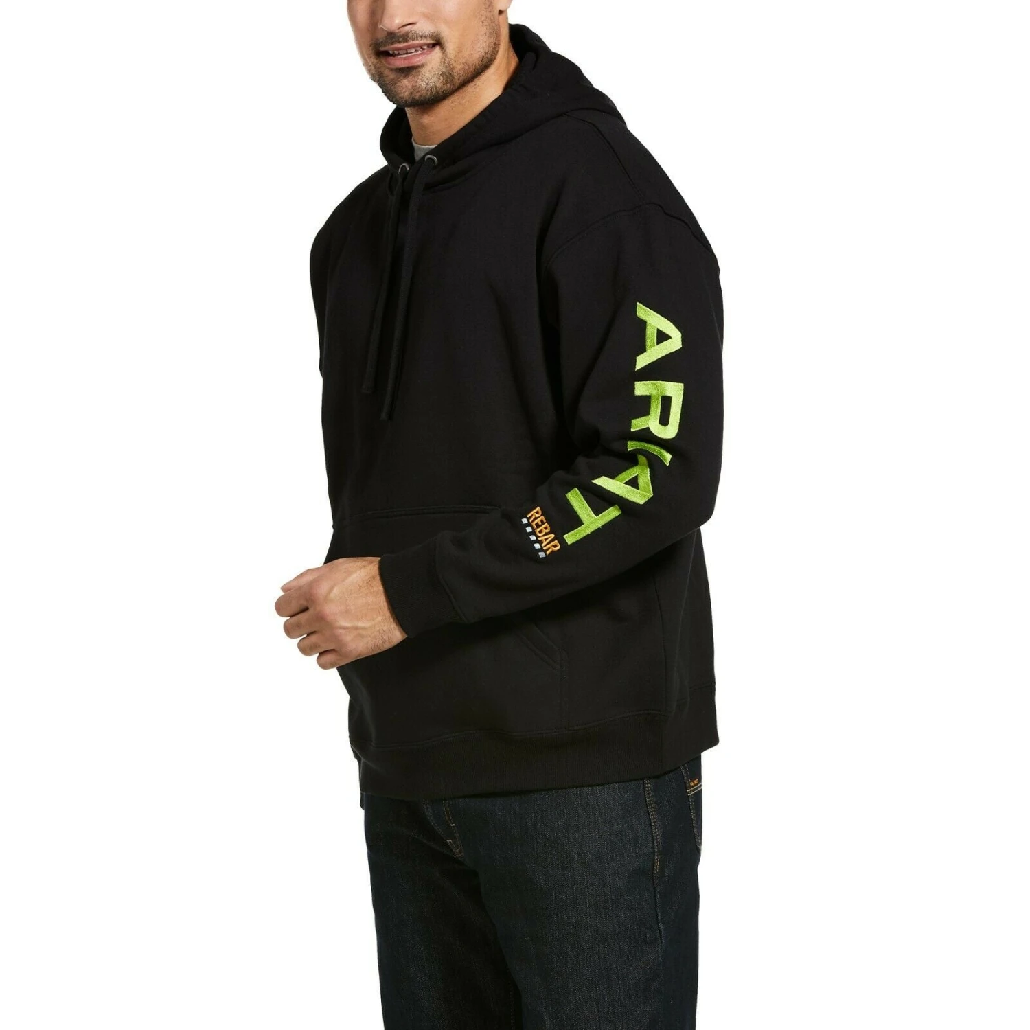 Ariat® Men's Rebar Graphic Black With Lime Logo Hoodie 10032993 1 Ariat® Men's Rebar Graphic Black With Lime Logo Hoodie 10032993