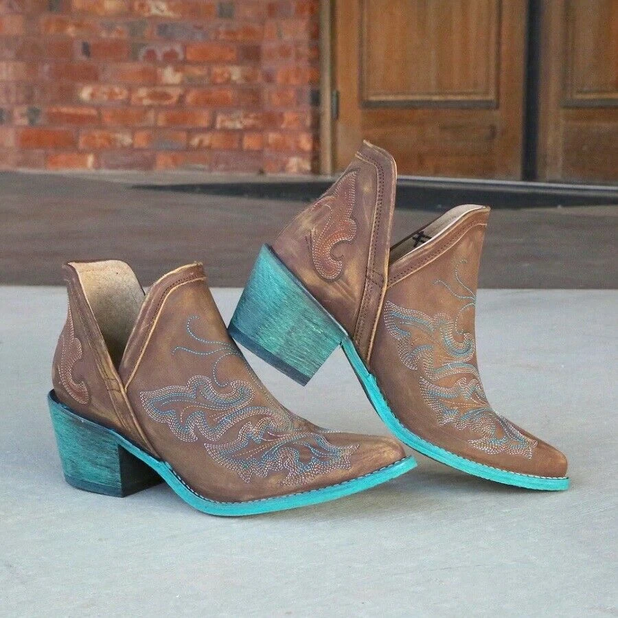 Circle G By Corral Ladies Cognac Brown & Turquoise Embroidery Booties Q0099 6 Circle G By Corral Ladies Cognac Brown & Turquoise Embroidery Booties Q0099 - Image 6