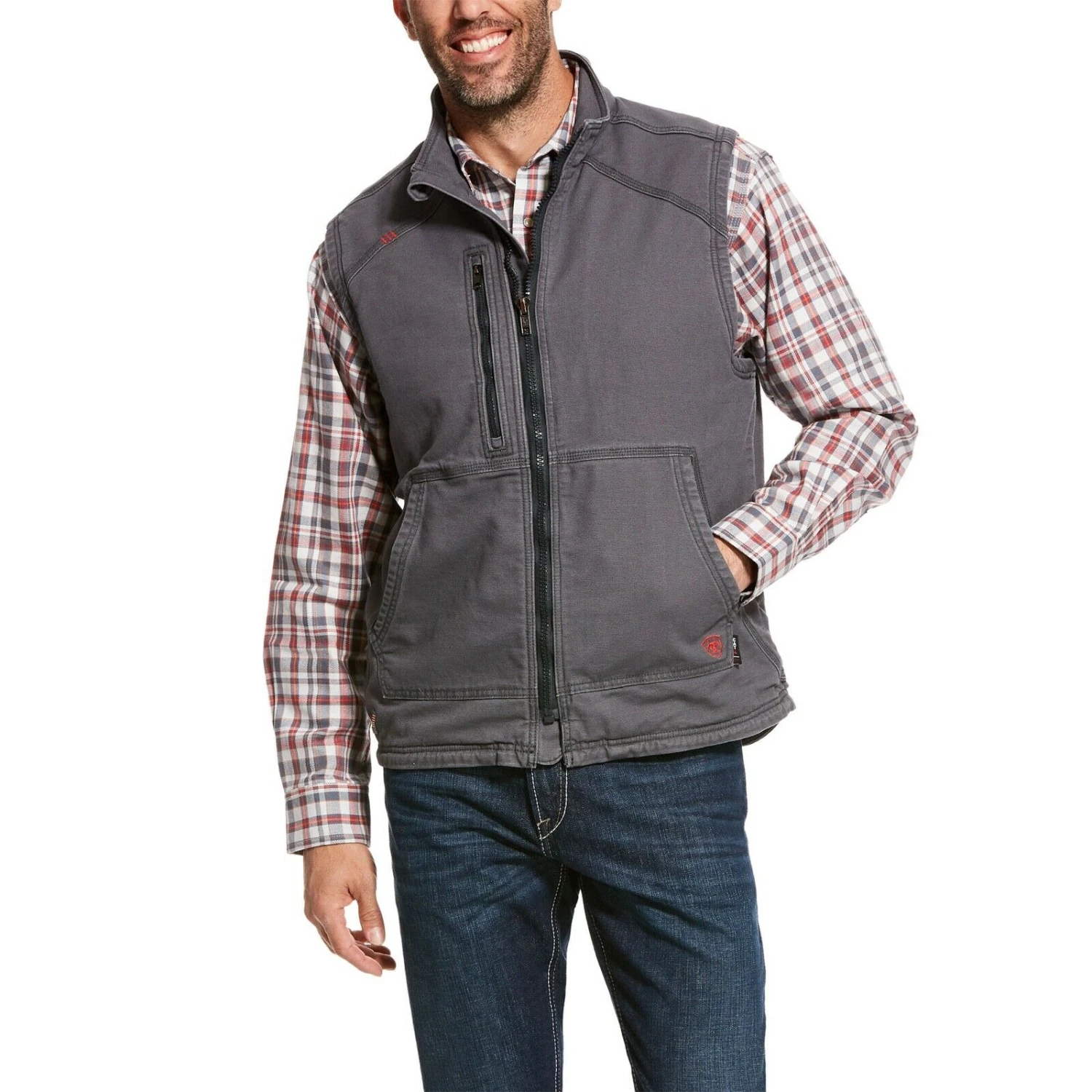 Ariat® Men's FR DuraLight Iron Grey Stretch Canvas Work Vest 10027868 1 Ariat® Men's FR DuraLight Iron Grey Stretch Canvas Work Vest 10027868