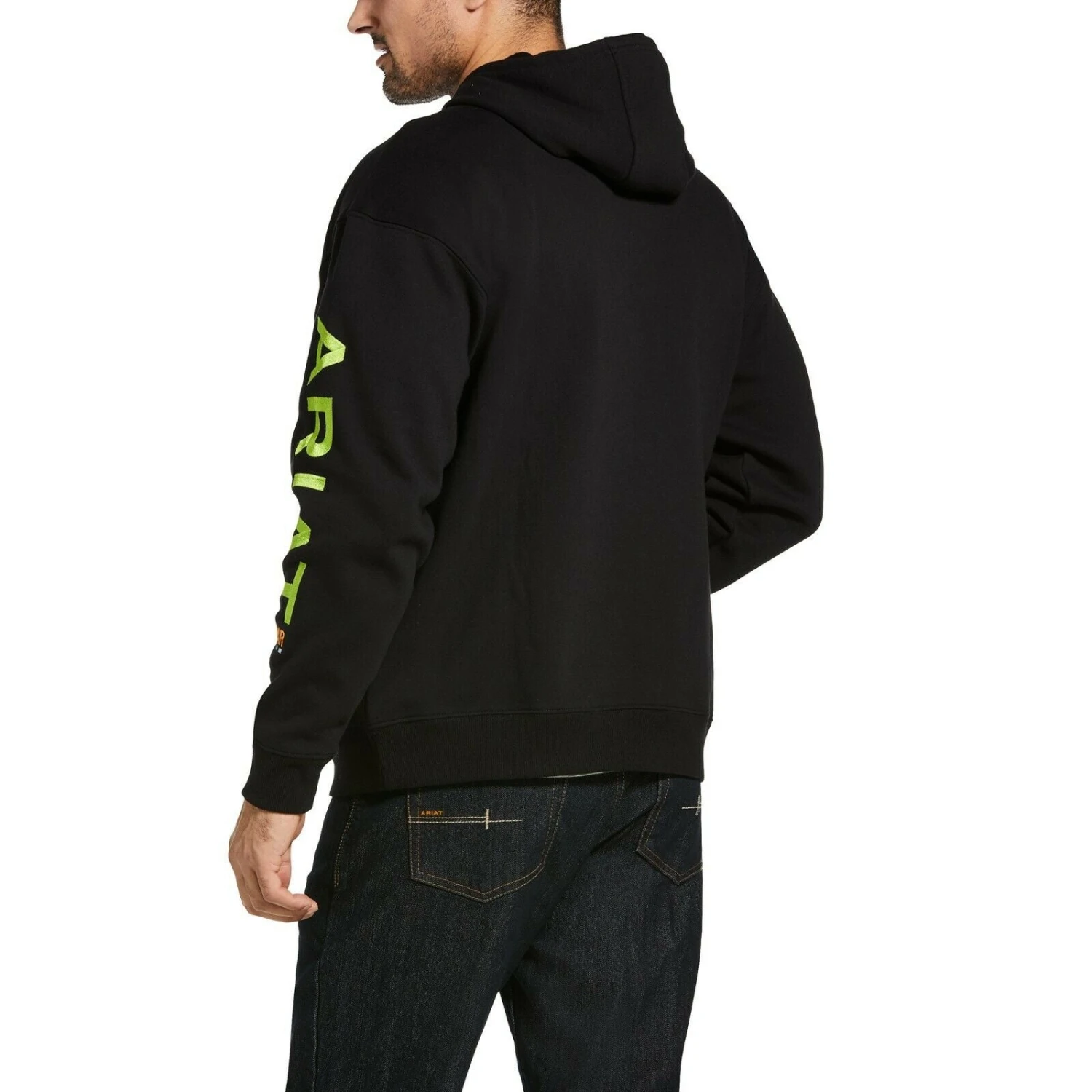 Ariat® Men's Rebar Graphic Black With Lime Logo Hoodie 10032993 2 Ariat® Men's Rebar Graphic Black With Lime Logo Hoodie 10032993 - Image 2