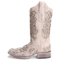 Corral Boots Corral Ladies Eliza White Glitter Inlay & Crystals Wedding Boot A3397 -Wildwest Boot Store 88215 corral womens boots a3397 white 2