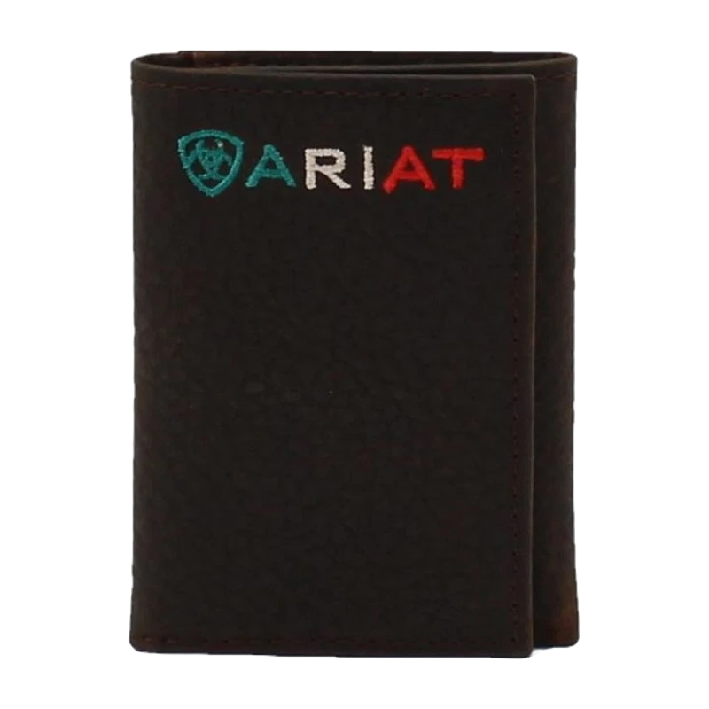 Ariat® Men's Mexico Flag Logo Brown Leather Trifold Wallet A35508282 1 Ariat® Men's Mexico Flag Logo Brown Leather Trifold Wallet A35508282