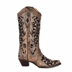 Corral Boots Corral Ladies Ashley Brown Floral & Black Sequin Inlay Boots A3569 -Wildwest Boot Store A3569b
