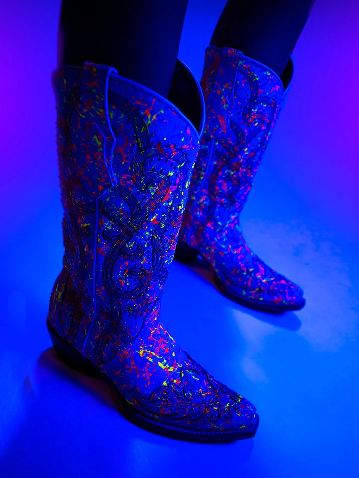 Corral Boots Corral Ladies Multicolor Overlay Neon Black Light Snip Toe Boots C3980 2 Corral Boots Corral Ladies Multicolor Overlay Neon Black Light Snip Toe Boots C3980 - Image 2
