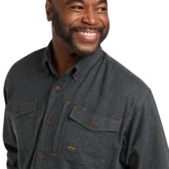 Ariat® Men's Rebar Flannel DuraStretch­™ Charcoal Work Shirt 10037412 -Wildwest Boot Store F21 MNS WORK 10037412 detail01