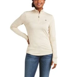 Ariat® Ladies Gridwork 1/4 Zip Baselayer Raw Canvas Shirt 10037254