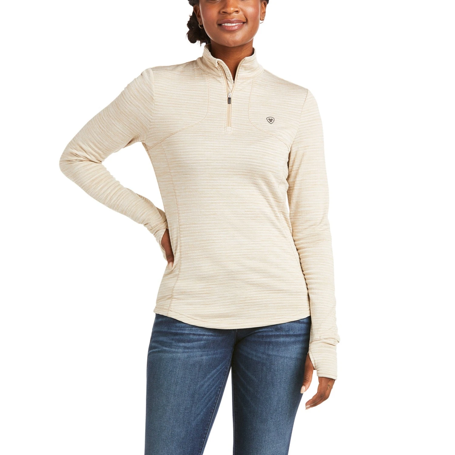 Ariat® Ladies Gridwork 1/4 Zip Baselayer Raw Canvas Shirt 10037254 1 Ariat® Ladies Gridwork 1/4 Zip Baselayer Raw Canvas Shirt 10037254