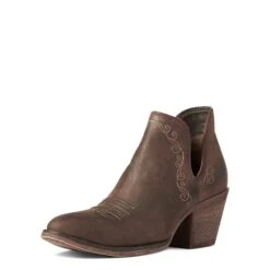 Ariat Ladies Encore Weathered Brown Western Bootie 10038480 -Wildwest Boot Store F21 WMS WEST 10038480 3 4 front