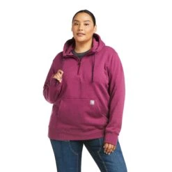 Ariat® Ladies Rebar Skill Set Purple Potion 1/2 Zip Hoodie 10037660 -Wildwest Boot Store F21 WMS WORK 10037660 plus front