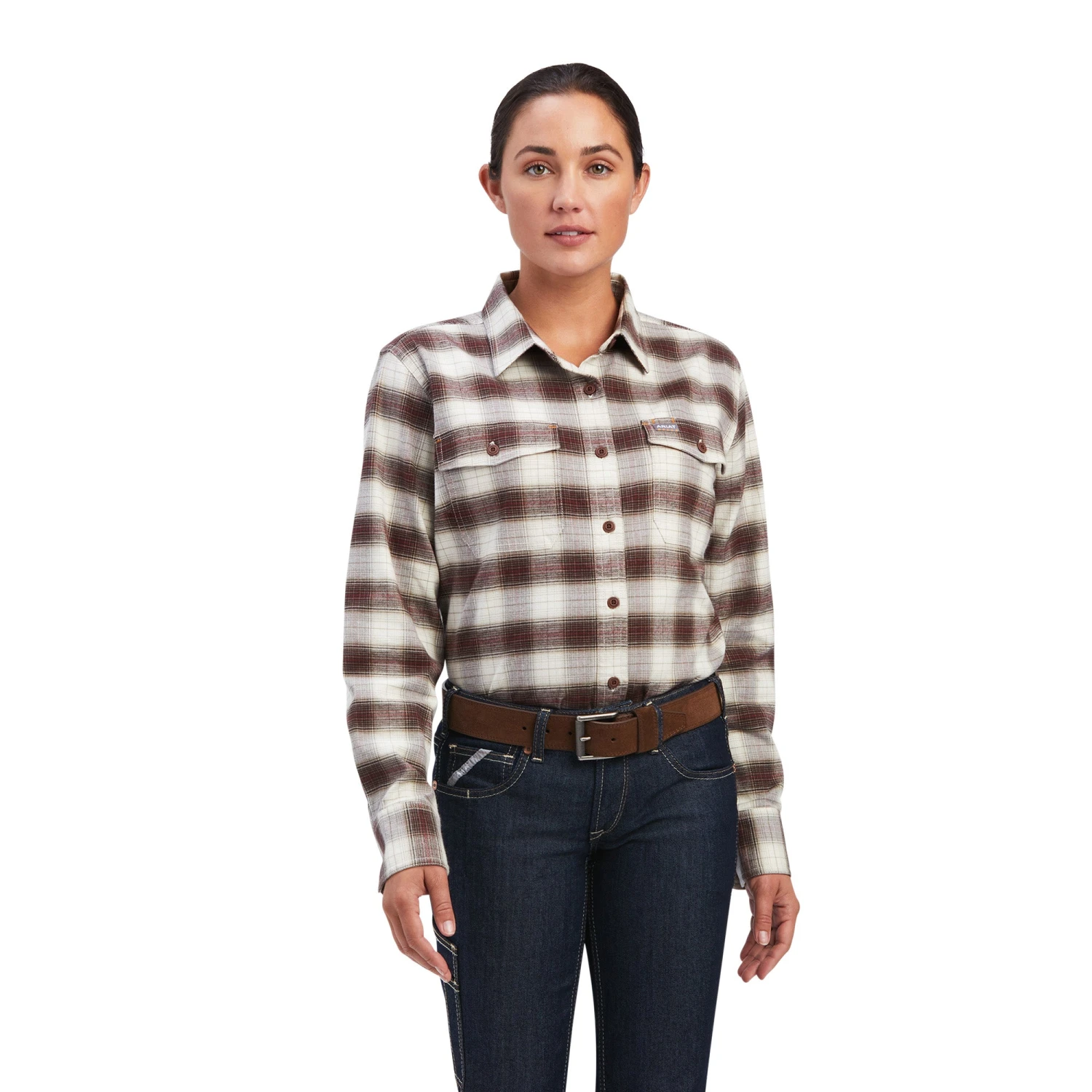 Ariat Ladies Rebar Wren & Ivory Flannel DuraStretch Work Shirt 10041595 1 Ariat Ladies Rebar Wren & Ivory Flannel DuraStretch Work Shirt 10041595