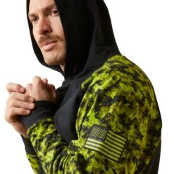 Ariat Men's FR DuraStretch Patriot Camo Black & Lime Hoodie 10046610 -Wildwest Boot Store F23 MNS WORK 10046610 detail01