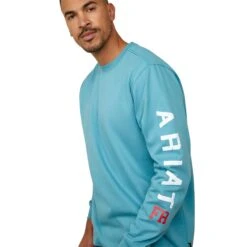 Ariat Men's FR Roughneck Skull Logo Storm Blue T-Shirt 10046672 -Wildwest Boot Store F23 MNS WORK 10046672 detail01