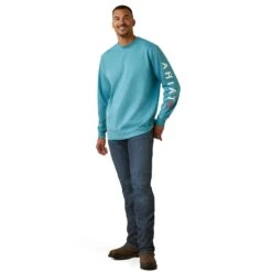 Ariat Men's FR Roughneck Skull Logo Storm Blue T-Shirt 10046672 -Wildwest Boot Store F23 MNS WORK 10046672 full