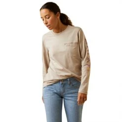Ariat Ladies Rebar Workman Graphic Logo Tan T-Shirt 10046781