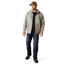 Ariat Men's Rebar All-Weather Grey Insulated Full Zip Hoodie 10052079 -Wildwest Boot Store F24 MNS WORK 10052079 full b462ba0d b251 44b2 a10c 8a5a862d694d