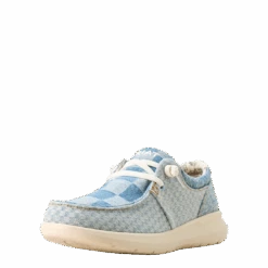 Ariat Ladies Hilo Mixed Light Checkered Denim Slip On Shoe 10053742 -Wildwest Boot Store F24 WMS WEST 10053742 3 4 front