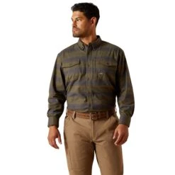 Ariat Men's Rebar Flannel DuraStretch Burnt Olive Work Shirt 10062530