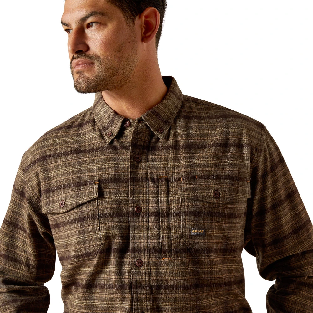 Ariat Men's Rebar Flannel DuraStretch Wren Brown Work Shirt 10062531 4 Ariat Men's Rebar Flannel DuraStretch Wren Brown Work Shirt 10062531 - Image 4