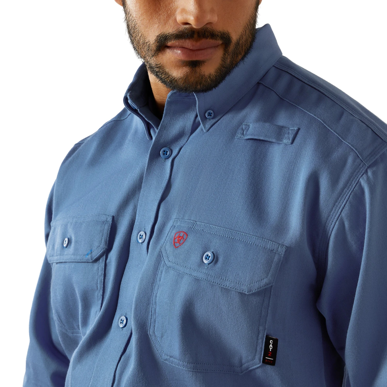 Ariat Men's FR Solid Medium Blue Work Button Down Shirt 10062602 3 Ariat Men's FR Solid Medium Blue Work Button Down Shirt 10062602 - Image 3