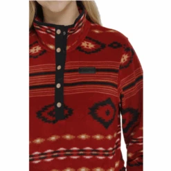Cinch® Ladies Red Aztec Printed Fleece Pullover MAK9820008 -Wildwest Boot Store MAK9820008 2