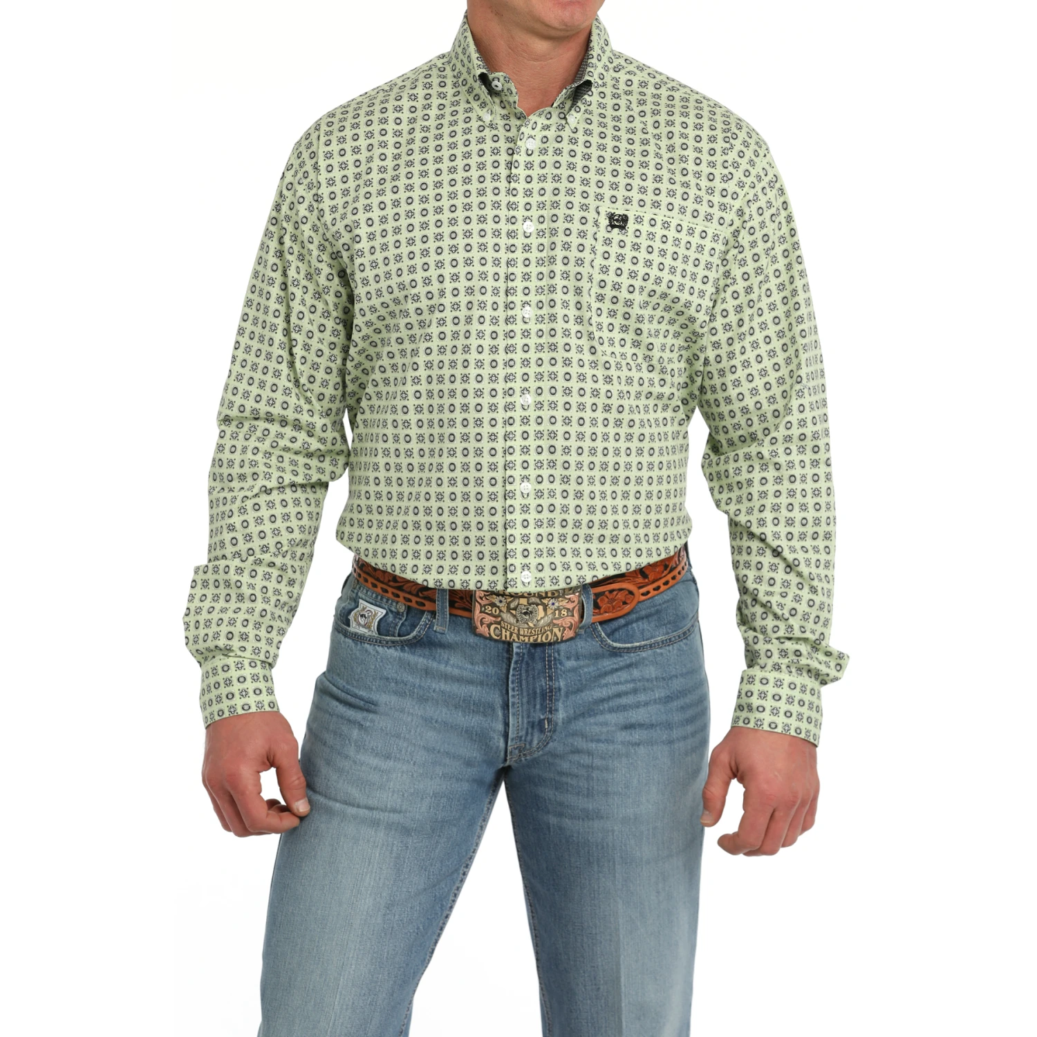 Cinch Men's Green Western Print Button Down Shirt MTW1105862 1 Cinch Men's Green Western Print Button Down Shirt MTW1105862