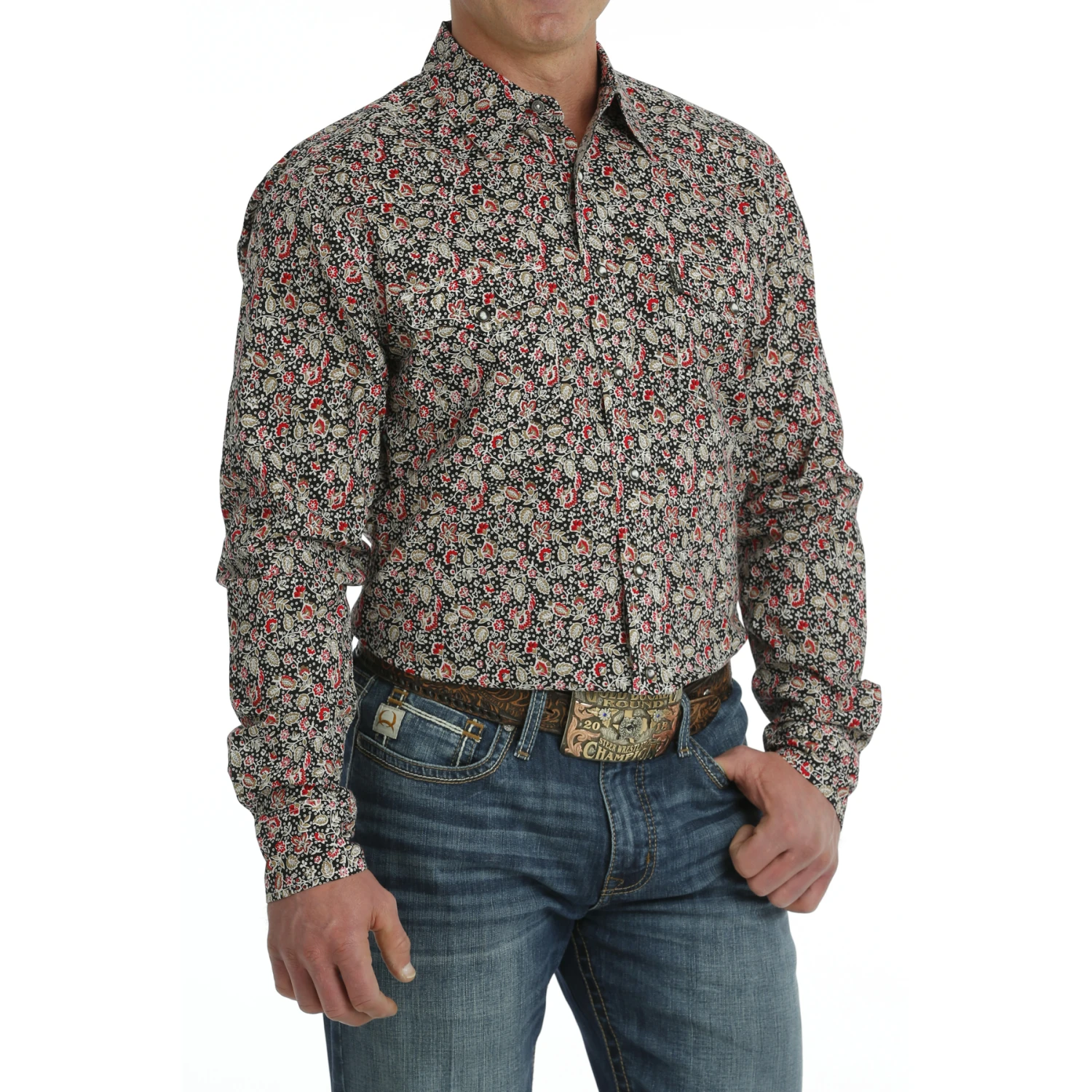 Cinch Men's Black Floral Modern Print Button Down Shirt MTW1303075 2 Cinch Men's Black Floral Modern Print Button Down Shirt MTW1303075 - Image 2