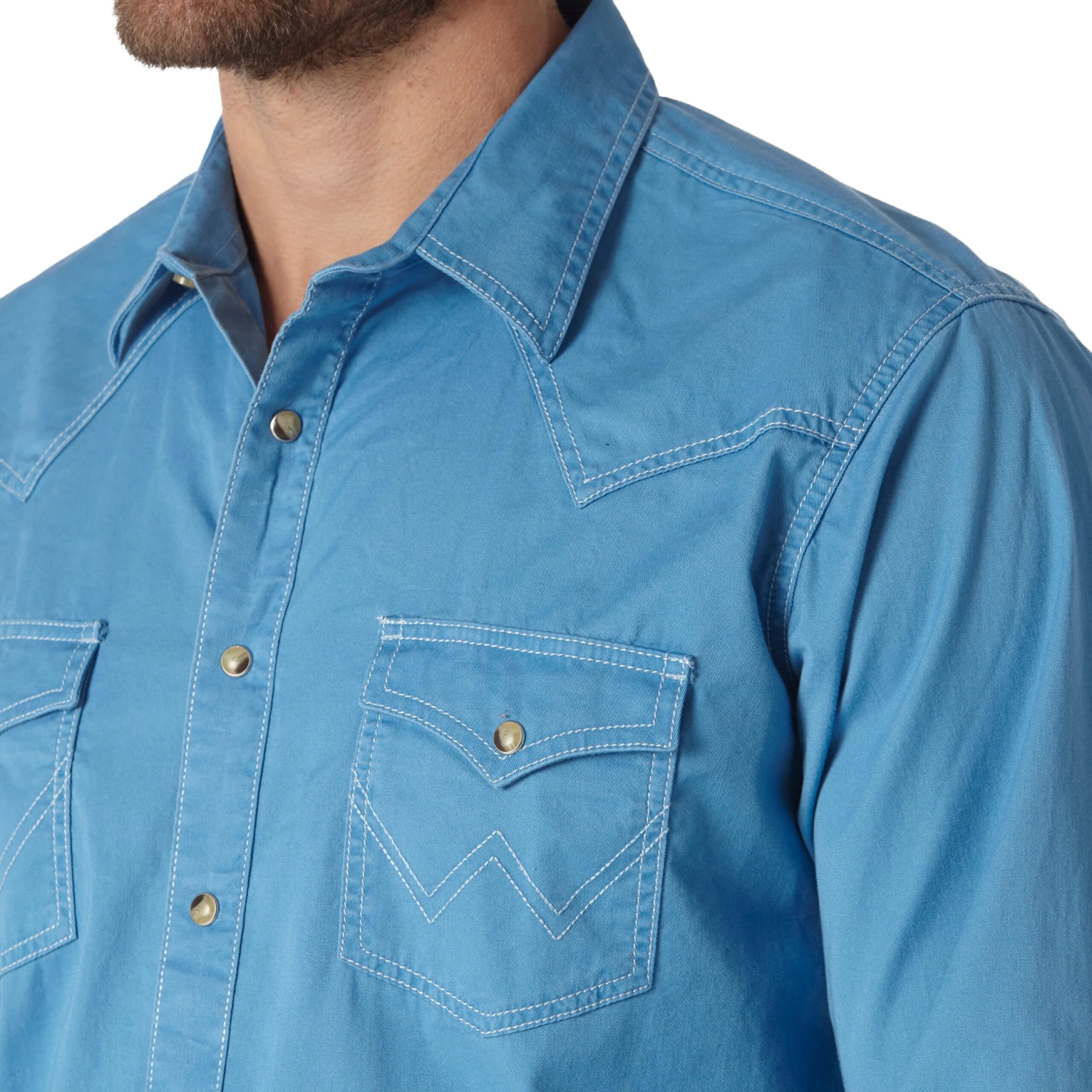 Wrangler Men's Retro Premium Pigment Dyed Twill Blue Snap Shirt MVR507J 3 Wrangler Men's Retro Premium Pigment Dyed Twill Blue Snap Shirt MVR507J - Image 3