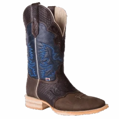 Rockin Leather Men's Navy/Brown Tooled Overlay Boots 1101