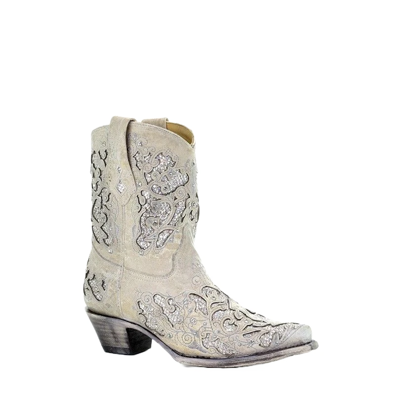 Corral Boots Corral Ladies Mariah White Glitter Inlay & Crystals Ankle Boots A3550 1 Corral Boots Corral Ladies Mariah White Glitter Inlay & Crystals Ankle Boots A3550