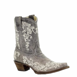 Corral Boots Corral Ladies Lisa Brown Crater Bone Embroidery Shortie Boots A3190