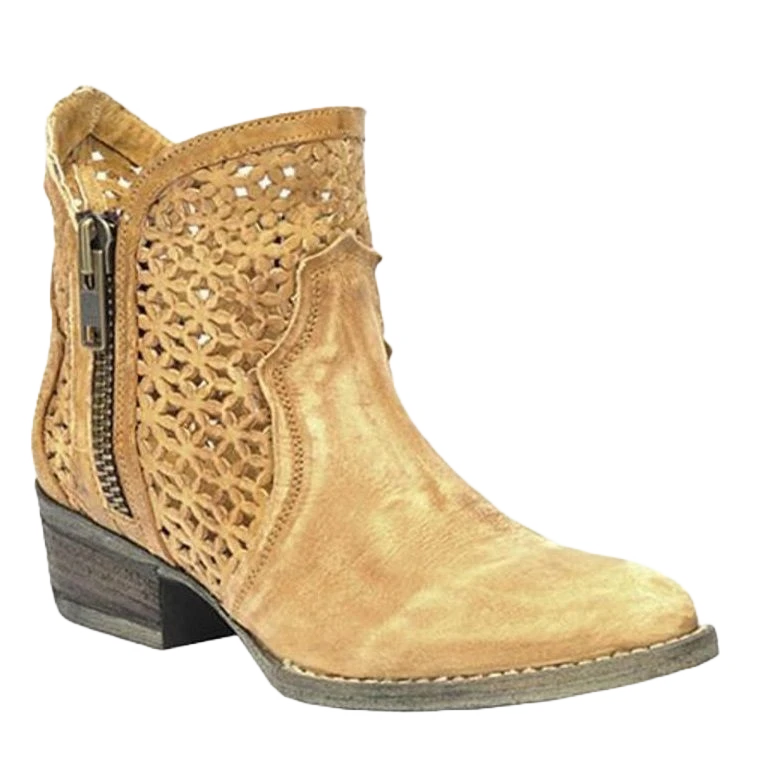 Circle G By Corral Ladies Tan Cutout Shortie Boot Q0002 1 Circle G By Corral Ladies Tan Cutout Shortie Boot Q0002