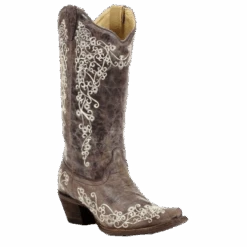 Corral Boots Corral Ladies Lisa Snip Distressed Brown Bone Embroidery Boots A1094
