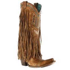 Corral Boots Corral Ladies Brown & Multicolor Crystal Fringe Snip Toe Boots C2910