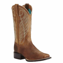 Ariat Ladies Round Up Wide Square Toe Powder Brown Boots 10018528