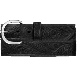 Justin Men's Silver Buckle Black Western Scroll Tooled Belt 53903