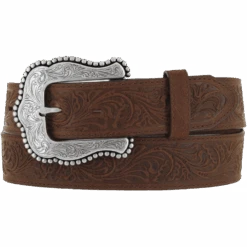 Tony Lama Ladies Brown Floral Embossed Leather Layla Belt C50739