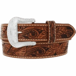 Tony Lama Men's Floral Filigree Tooled Tan Leather Belt C40064