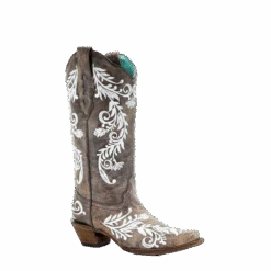 Corral Boots Corral Ladies Brown & White Embroidery Boots A3753
